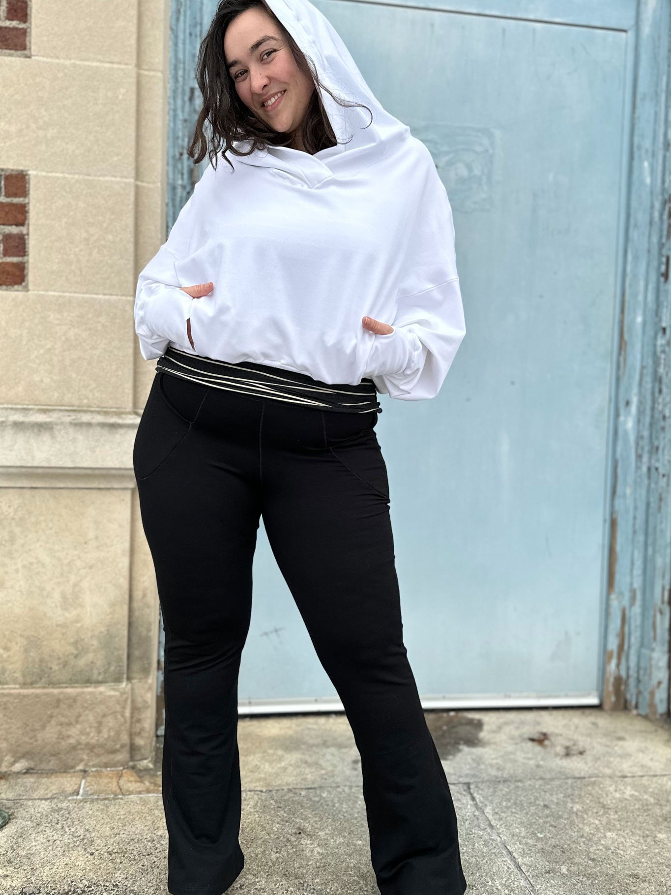 black terry yogi with white terry beachcomber and yin stripe hourglass