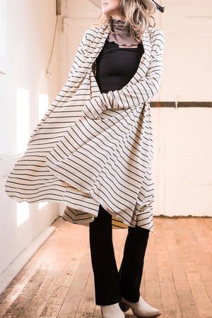 yang stripe riding coat with black yogi pant