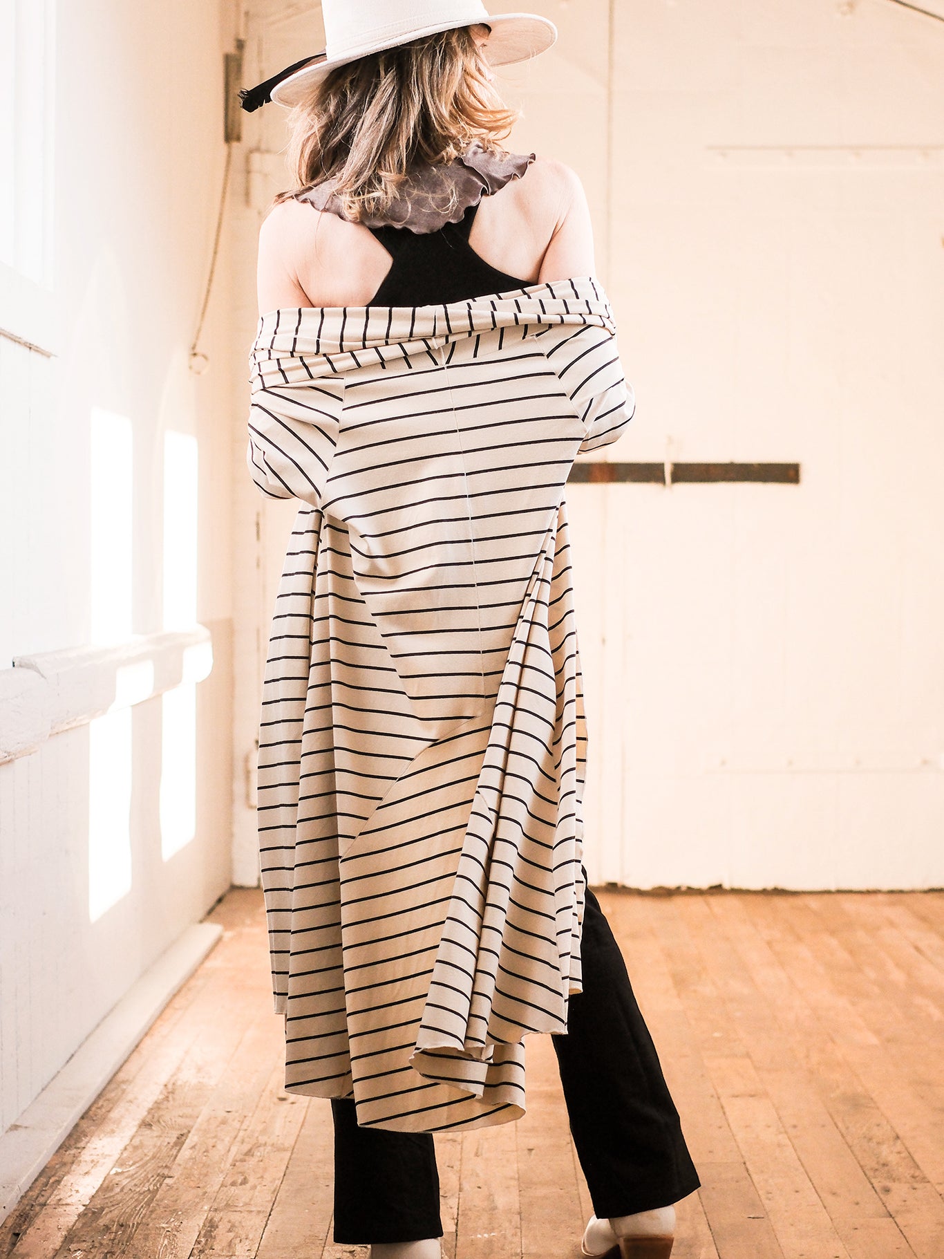 yang riding coat with black yogi pant