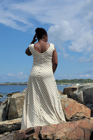 gleam bias vneck gown in yang stripe