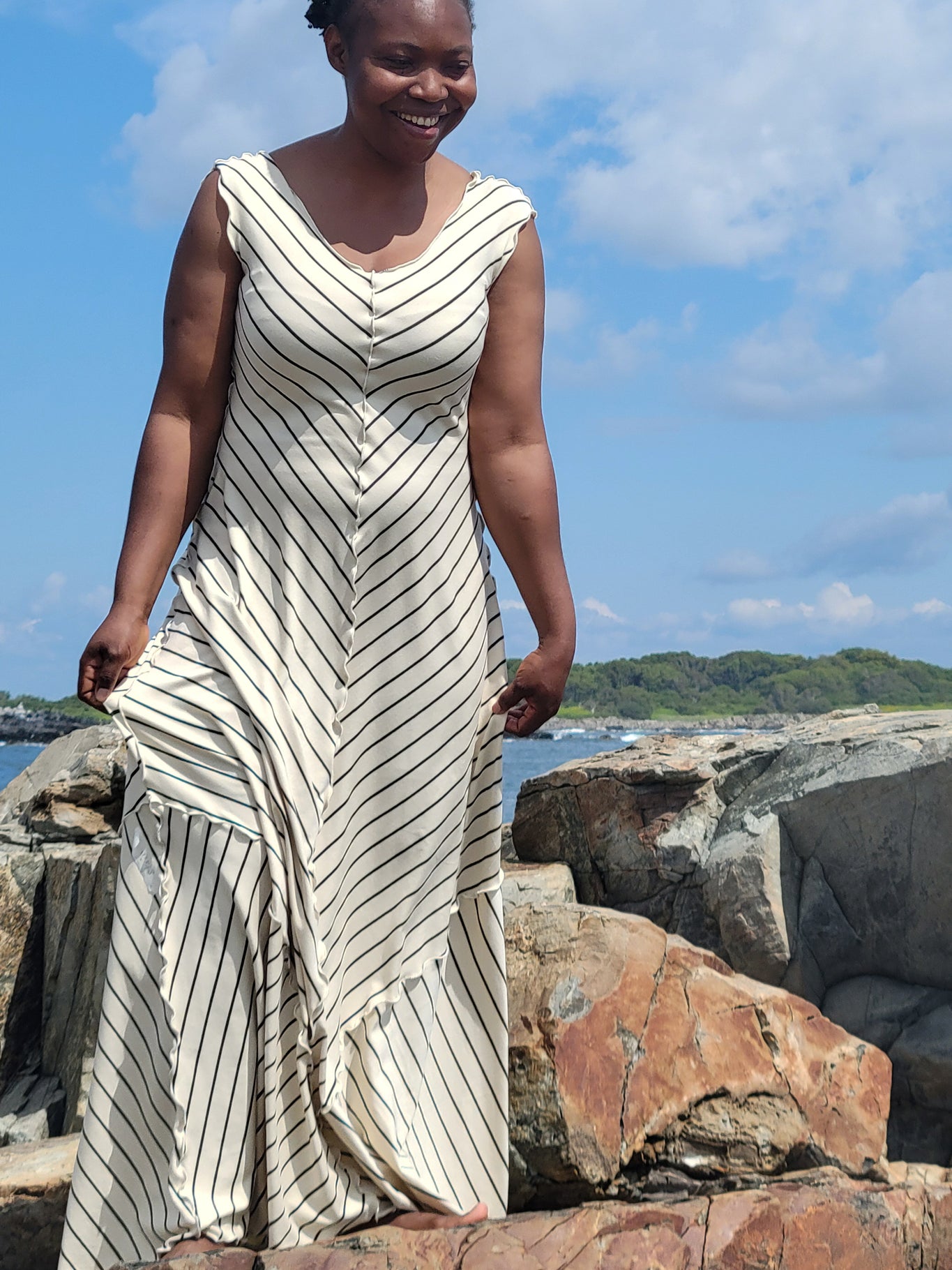 gleam bias vneck gown in yang stripe