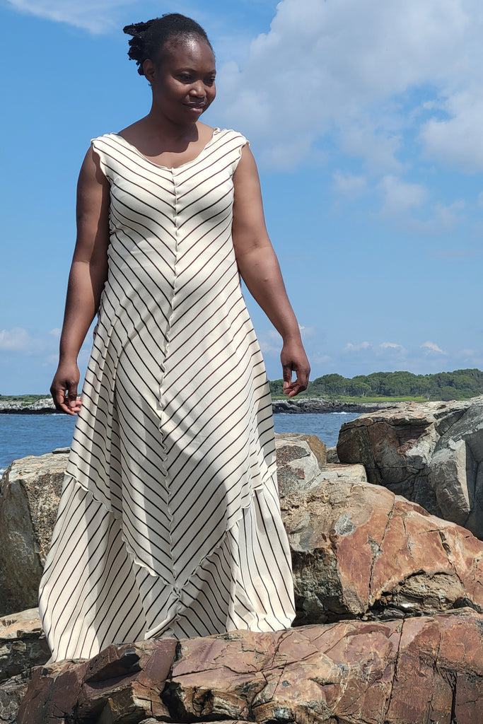 gleam bias vneck gown in yang stripe