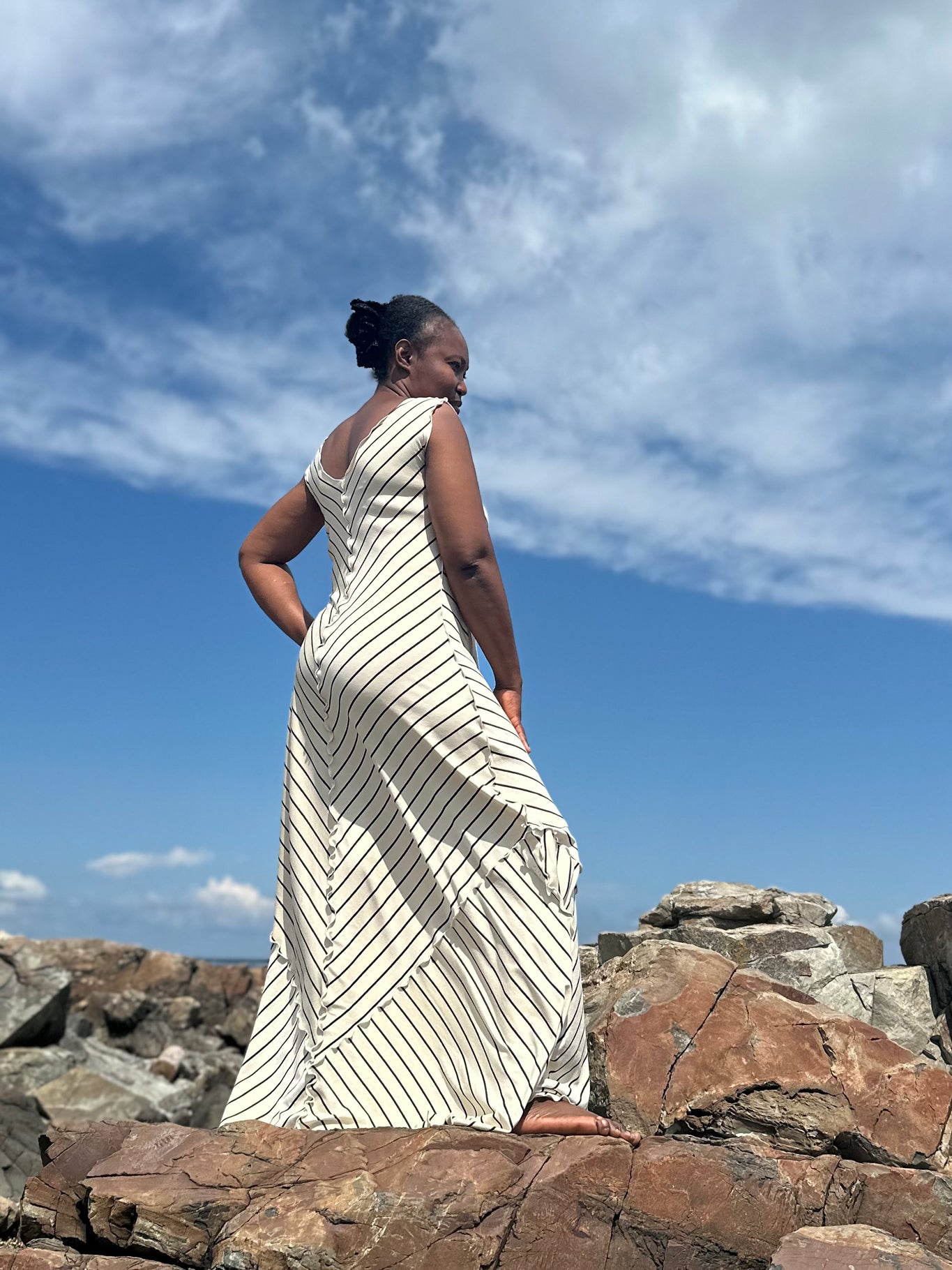 gleam bias vneck gown in yang stripe