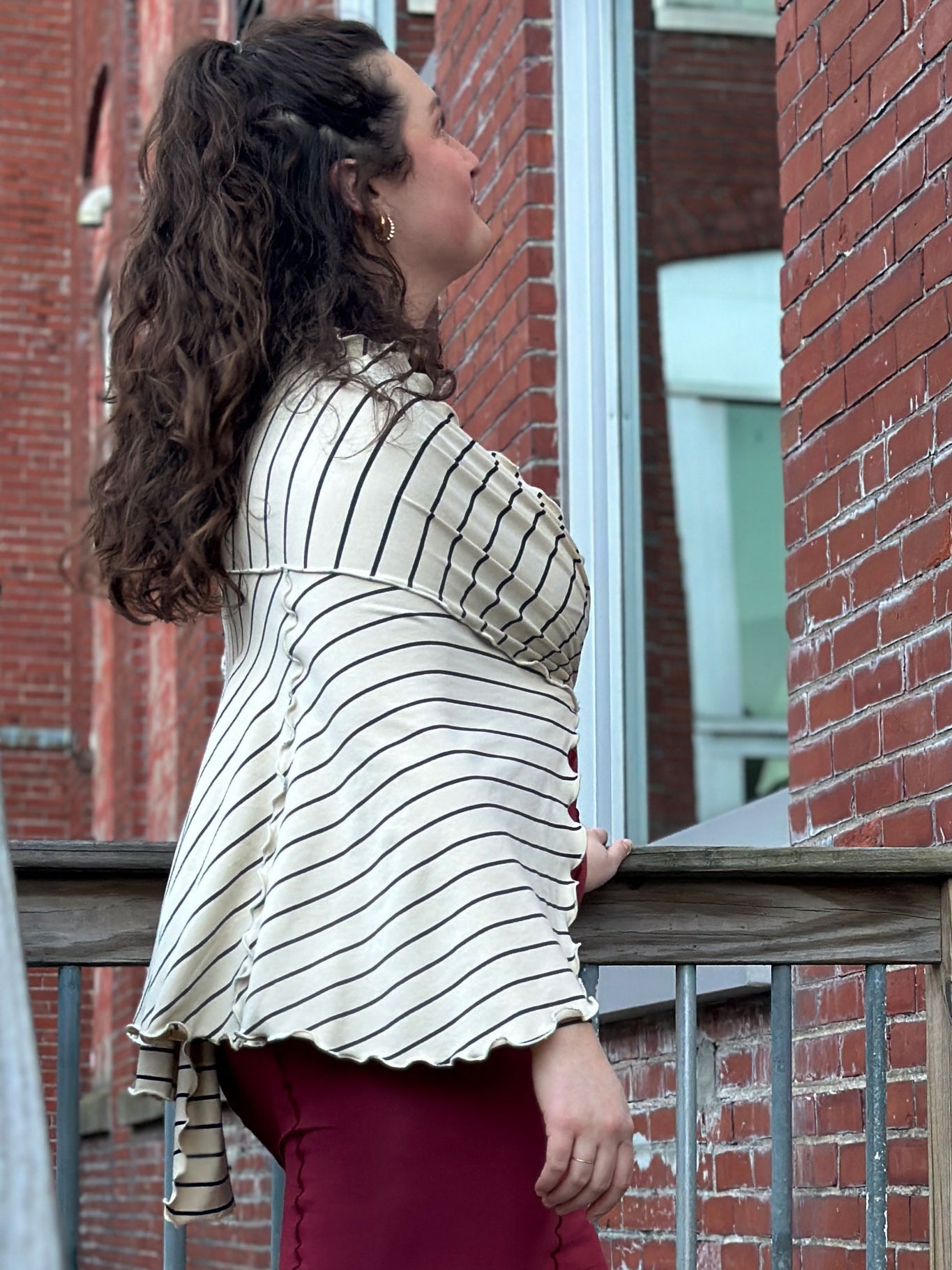 ruby pencil skirt styled as dress with yang stripe girly wrap