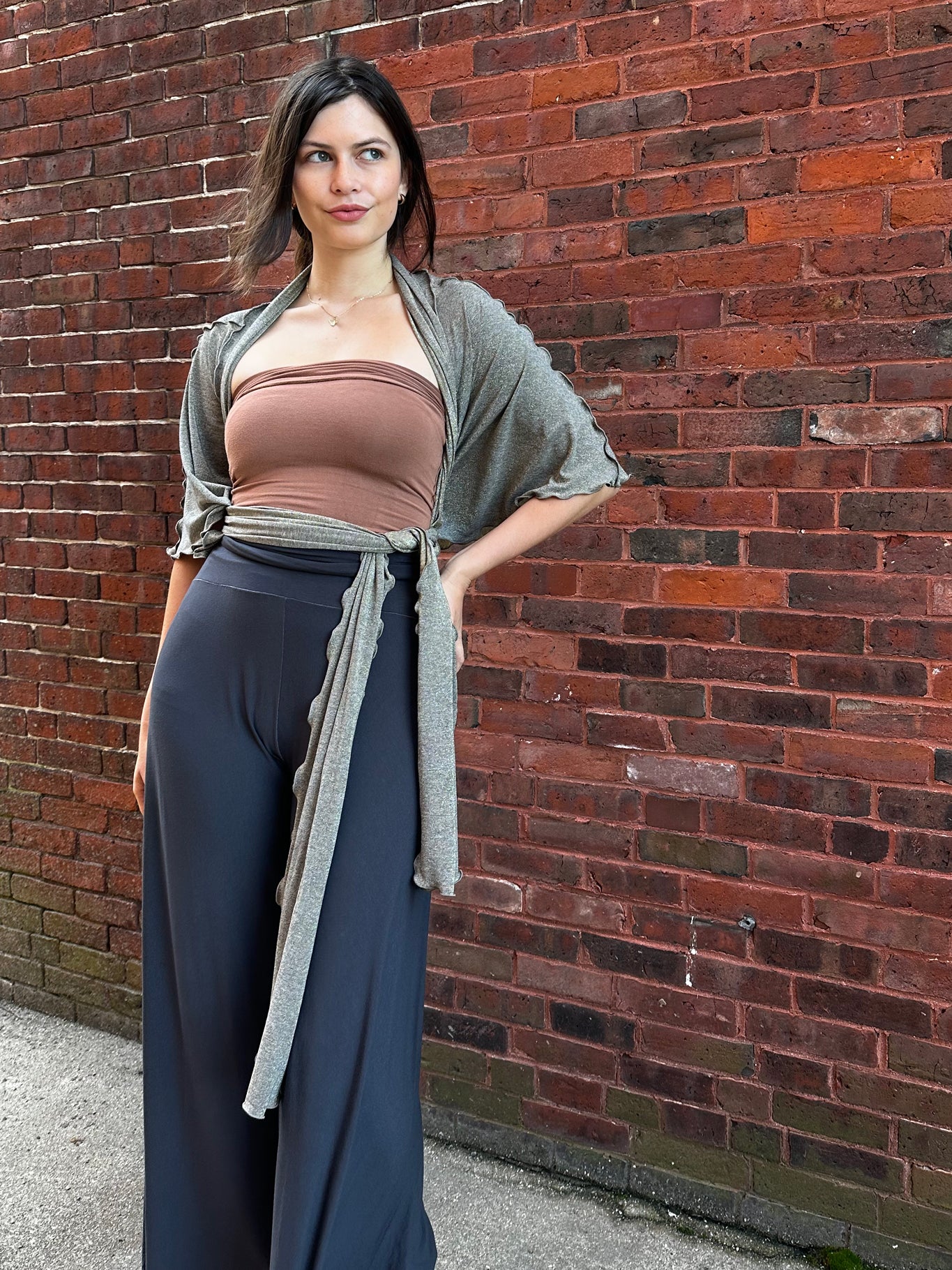 tissue carbon palazzo pants with gold shimmer girly wrap