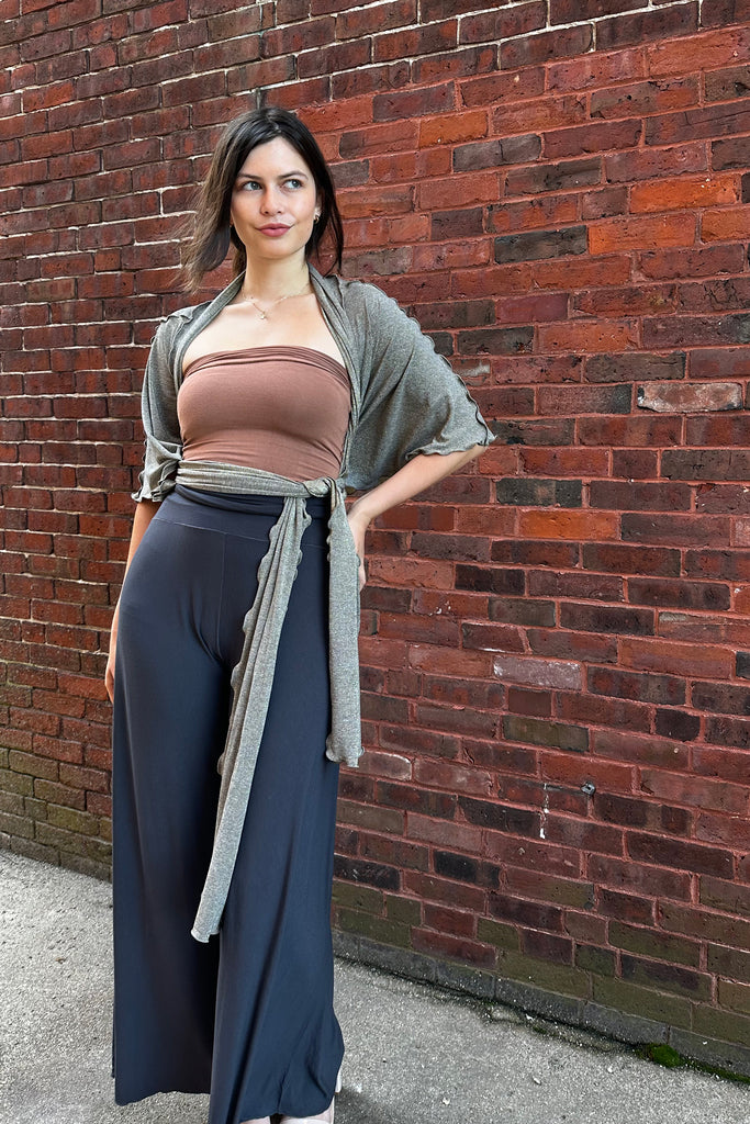 tissue carbon palazzo pants with gold shimmer girly wrap