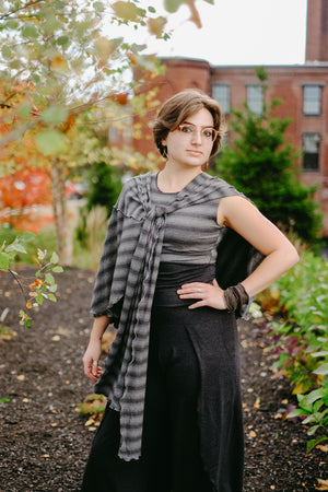 girly wrap + hug in city stripe with the petal pant in lava heather