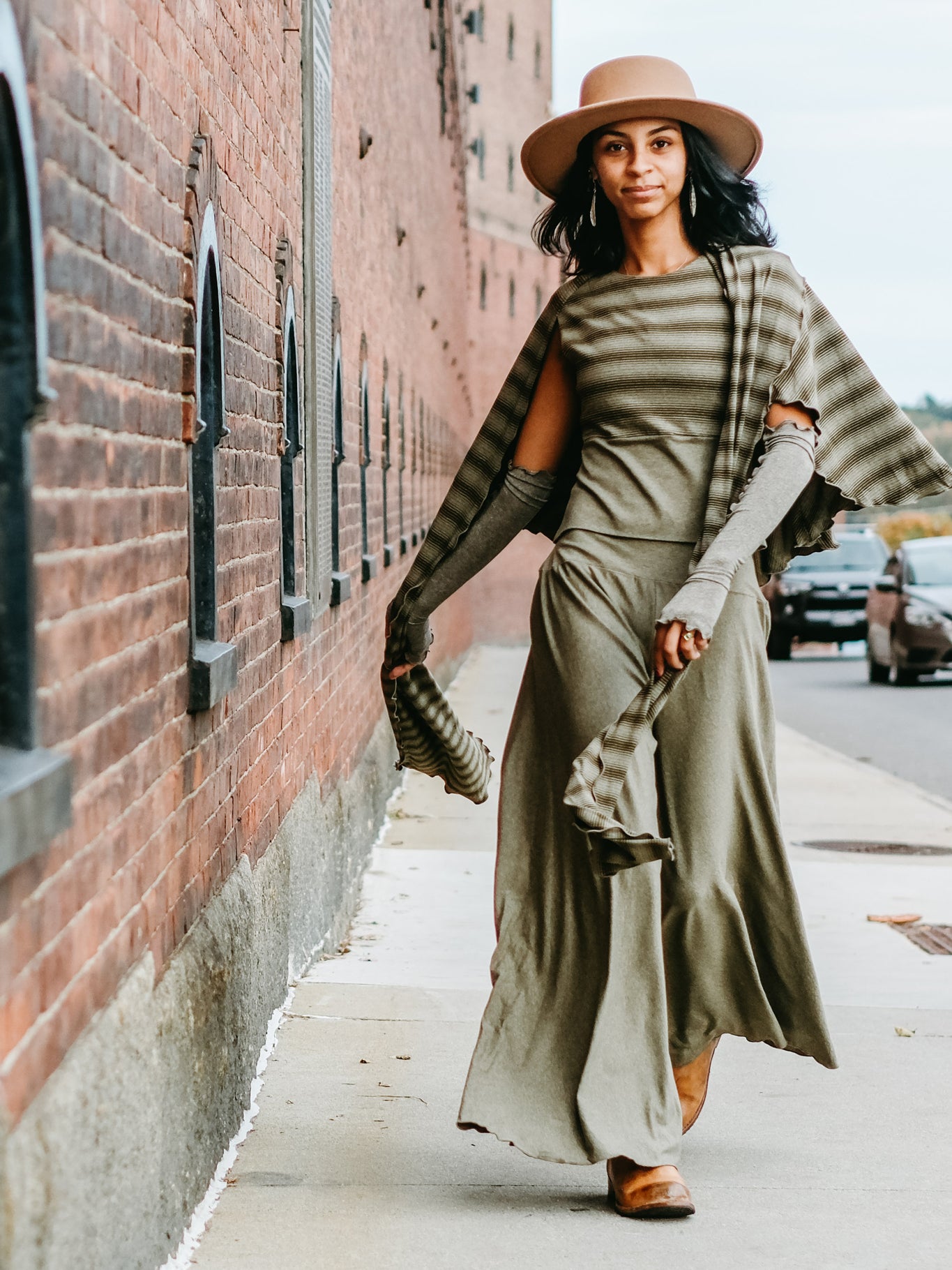 girly wrap + hug in country stripe with the palazzo pant and opera sleeves in gold shimmer