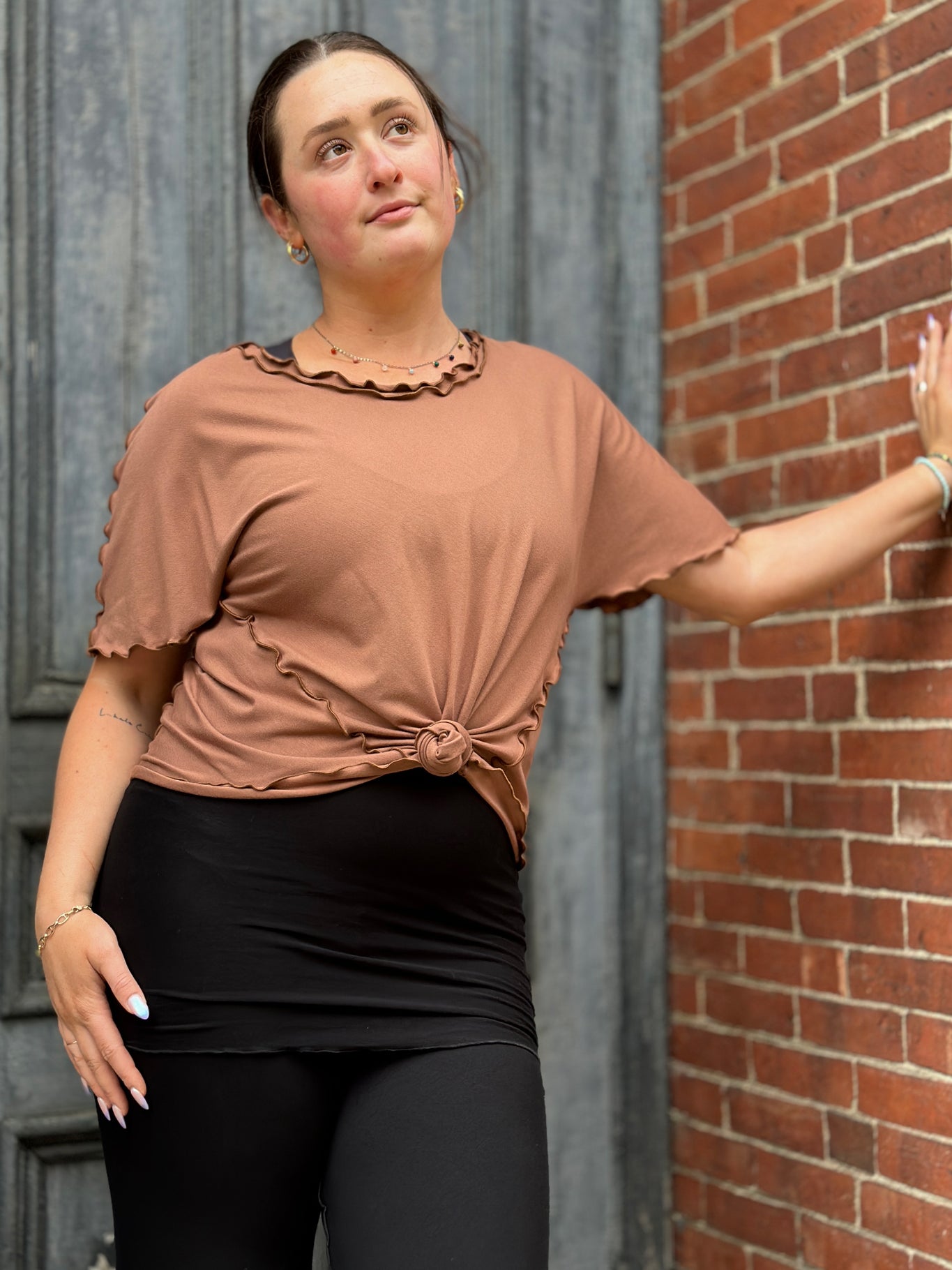 sweet t in cedar + black swirlsuit