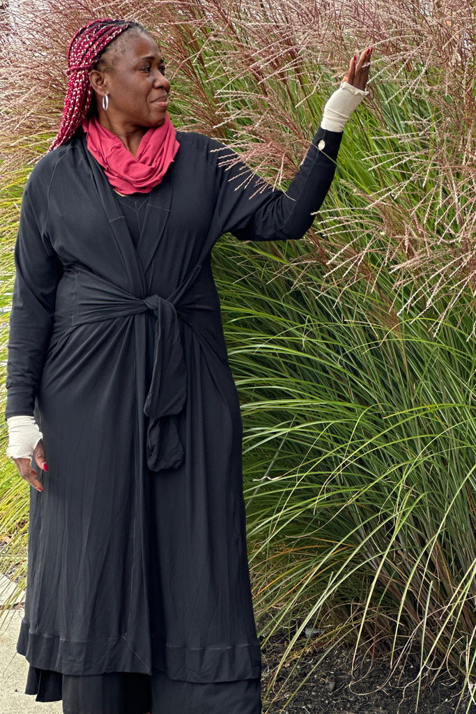 black bamboo duster with ruby hourglass
