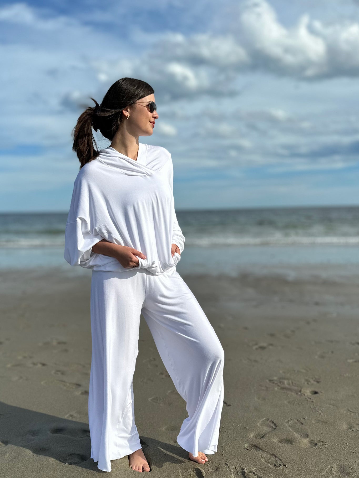 suger® beachcomber in white with palazzo pants in tissue white