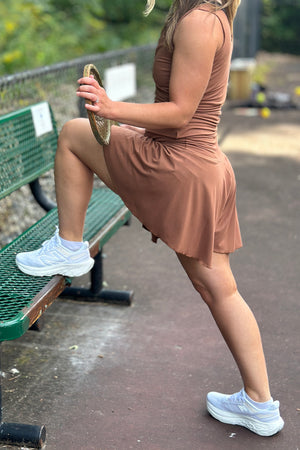 birdie short in cedar with cross top in cedar