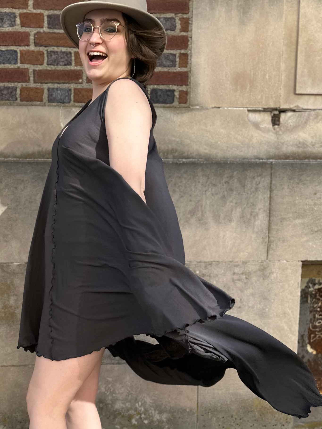 angelrox® dixie dress in tissue dusk and shawl in tissue dusk