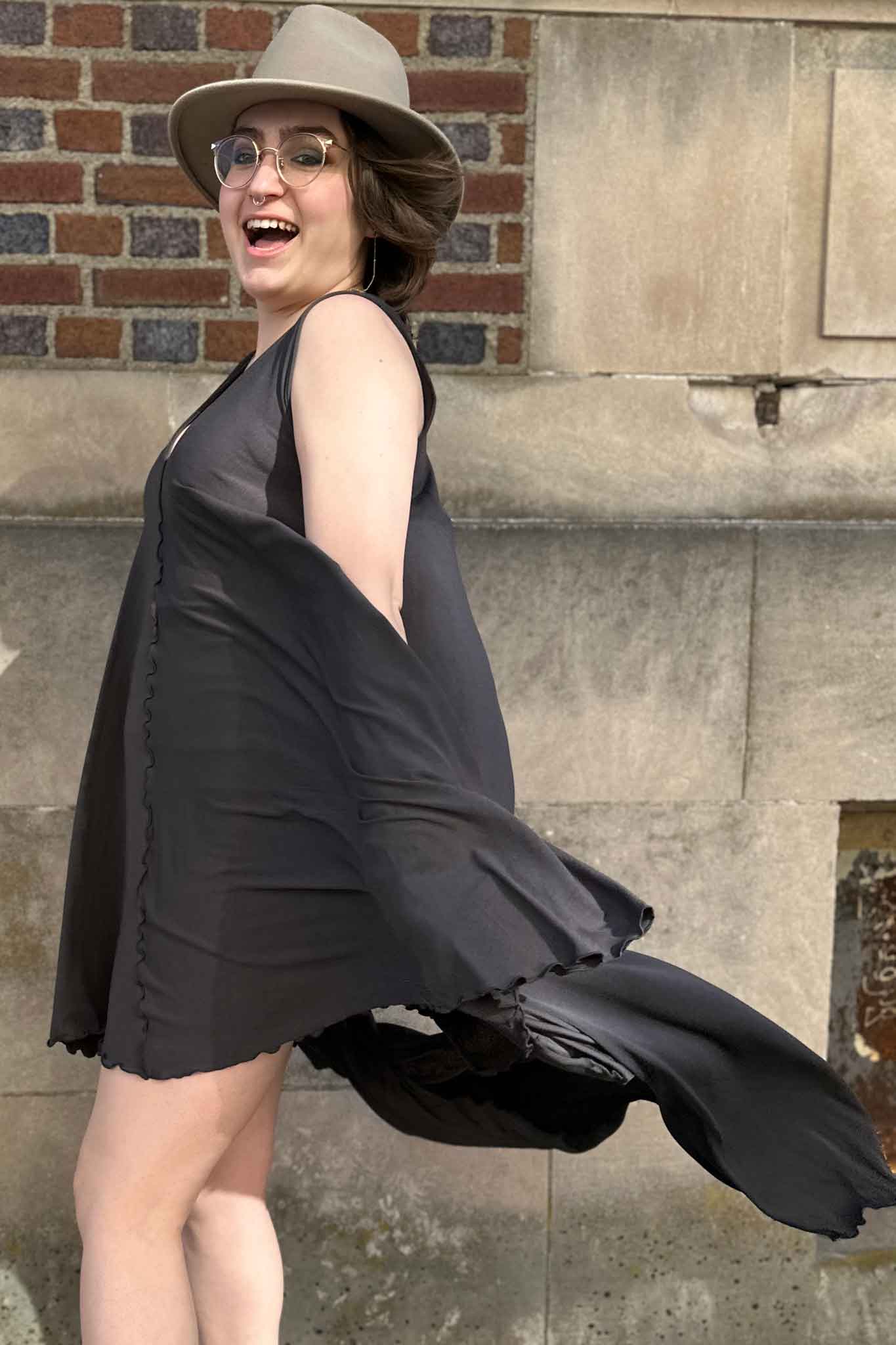 angelrox® dixie dress in tissue dusk and shawl in tissue dusk