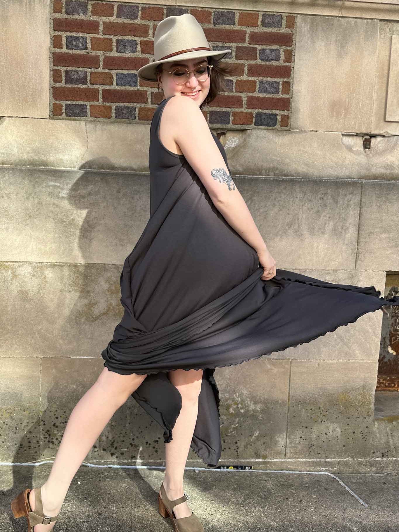 angelrox® dixie dress in tissue dusk and shawl in tissue dusk