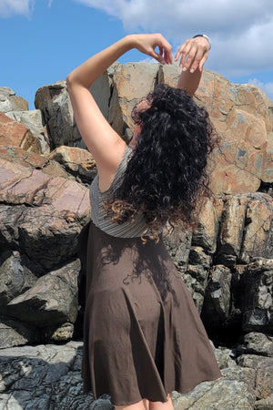sail away dress in earth stripe + espresso heather combo