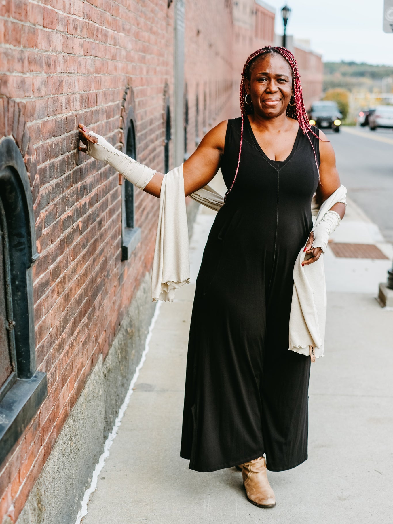 black farmer with heaven shimmer shawl + aria sleeves