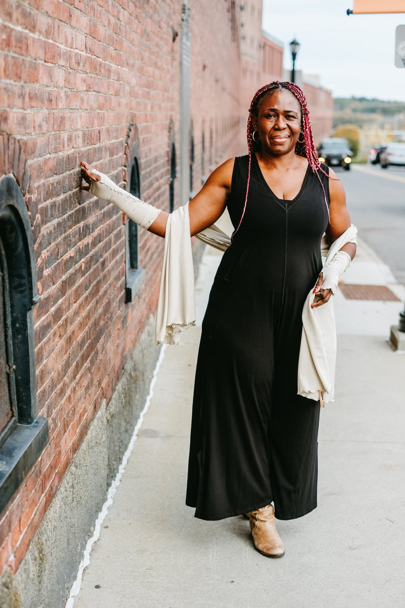 black farmer with heaven shimmer shawl + aria sleeves