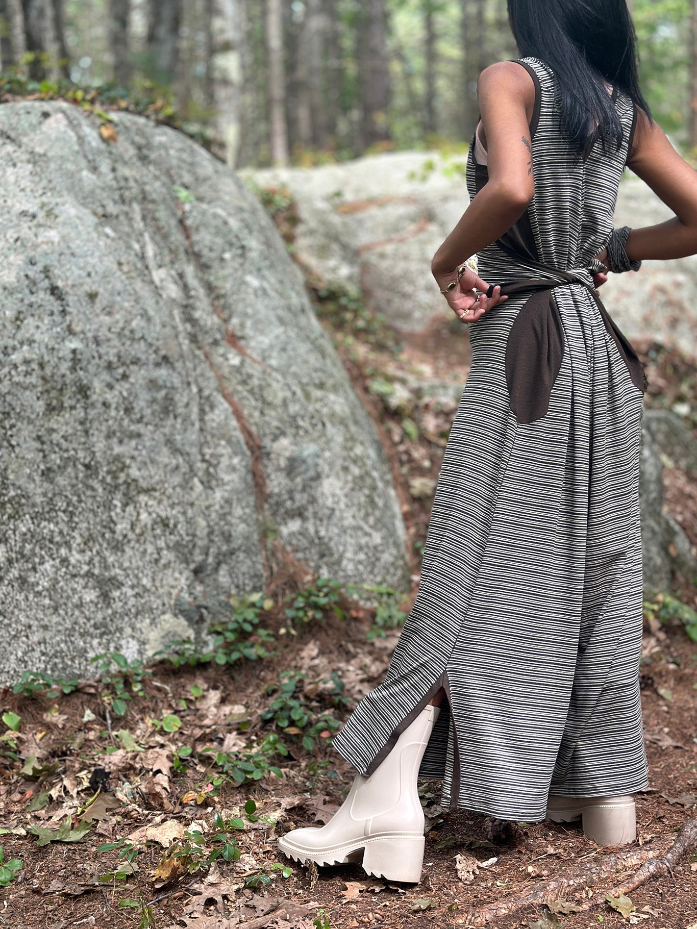 suger farmer jumpsuit in earth stripe