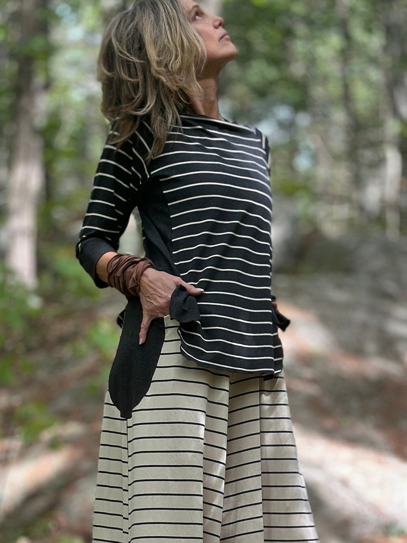 homerun shirt in yin stripe with farmer jumpsuit in yang stripe