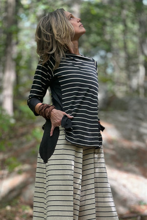 homerun shirt in yin stripe with farmer jumpsuit in yang stripe