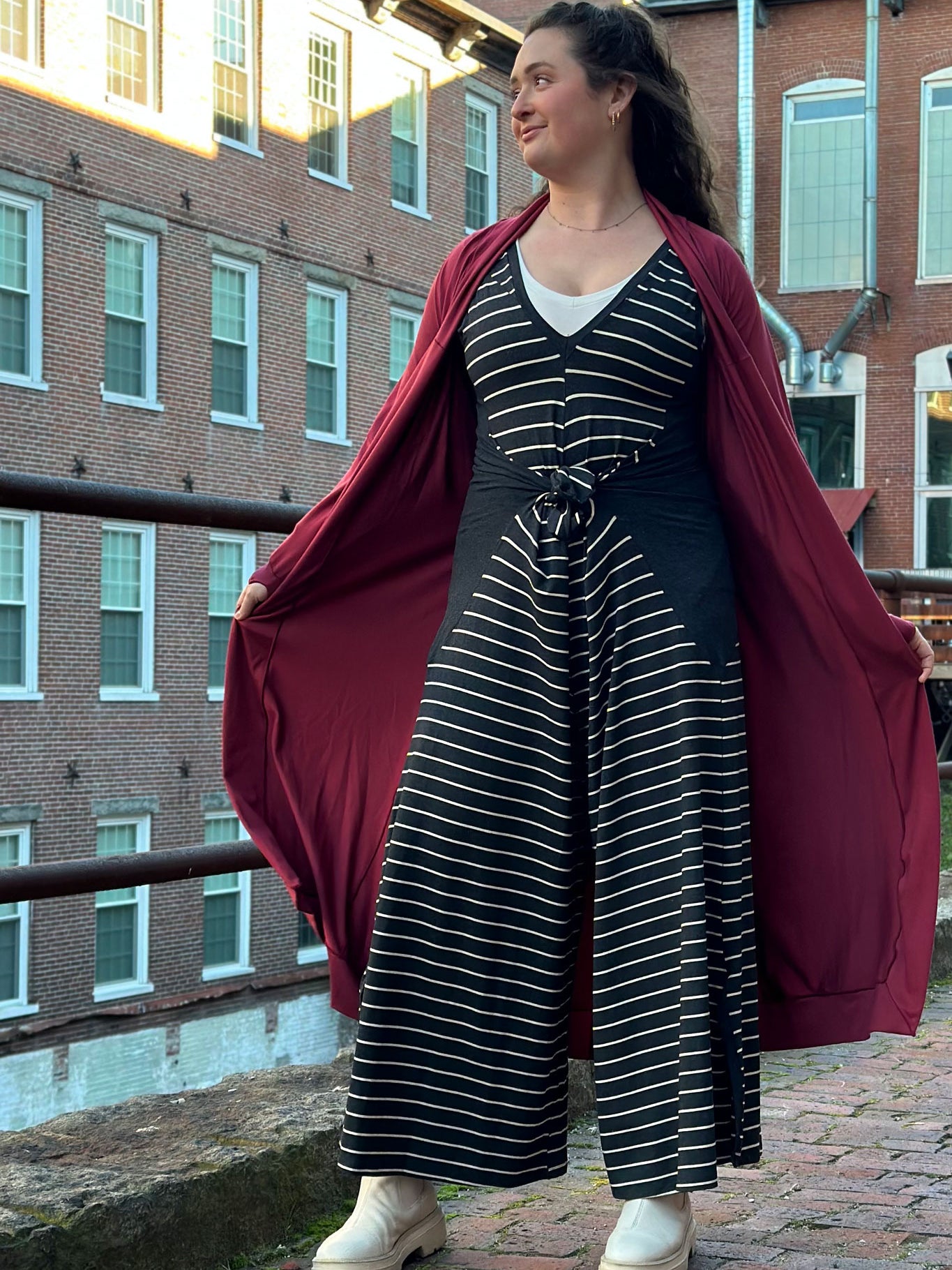 suger farmer jumpsuit in yin with ruby duster