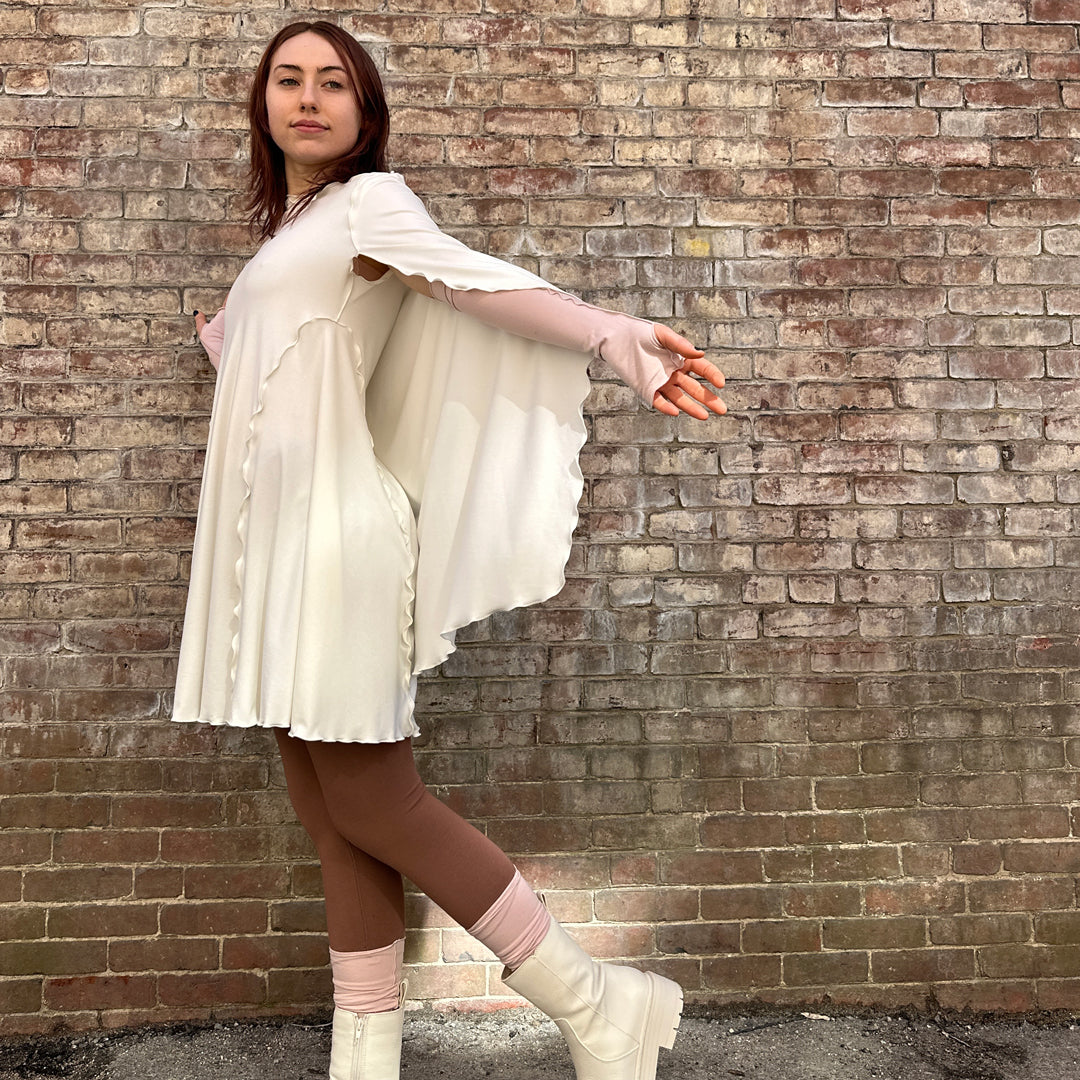angelrox® dahlin' dress in milk styled with ballet fingerless gloves