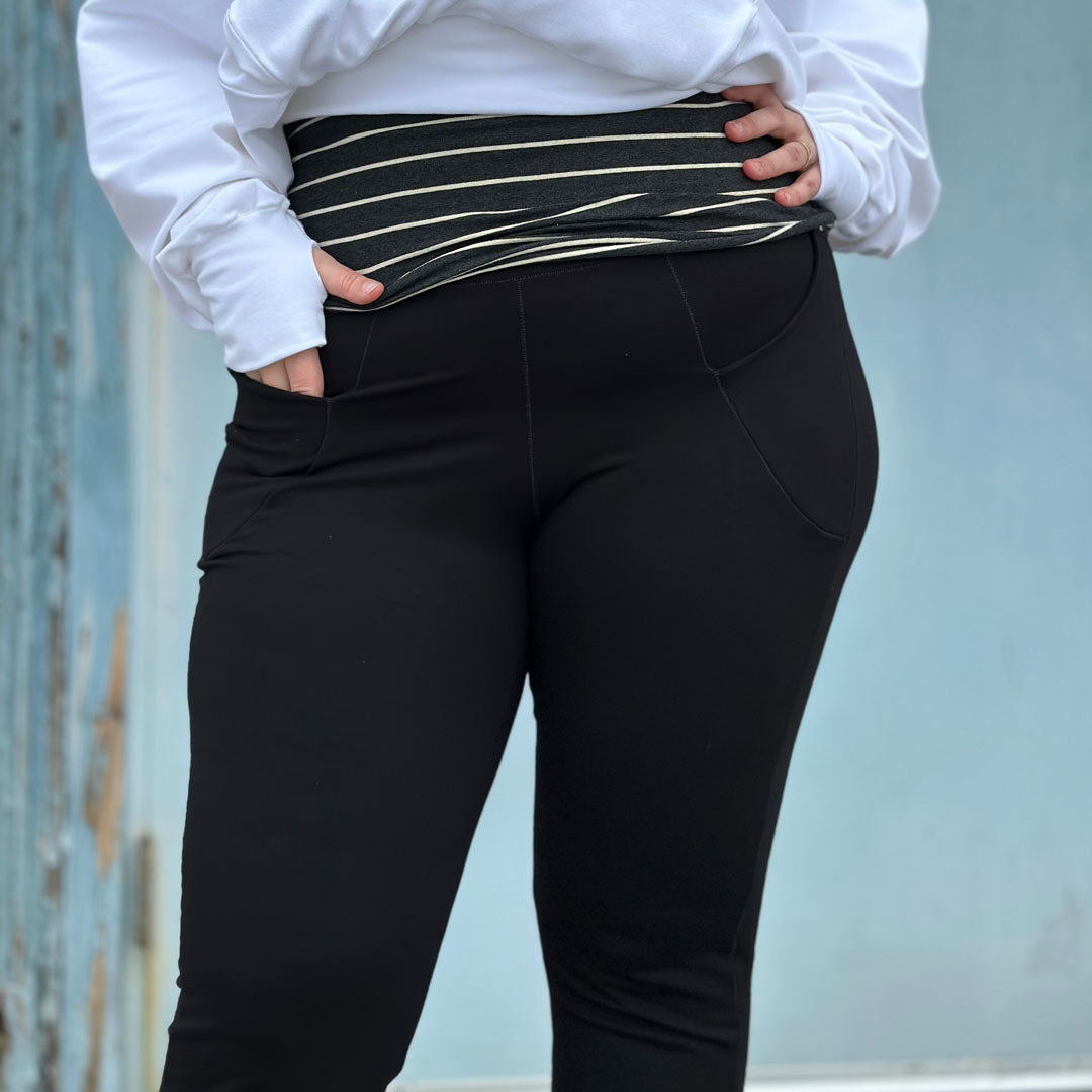 black terry yogi with white terry beachcomber and yin stripe hourglass