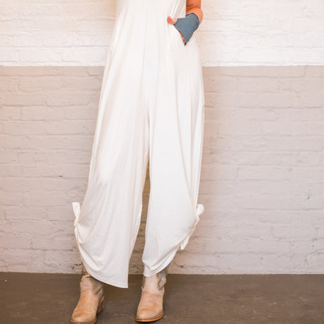 milk bamboo farmer with bottom hem side slits tied up
