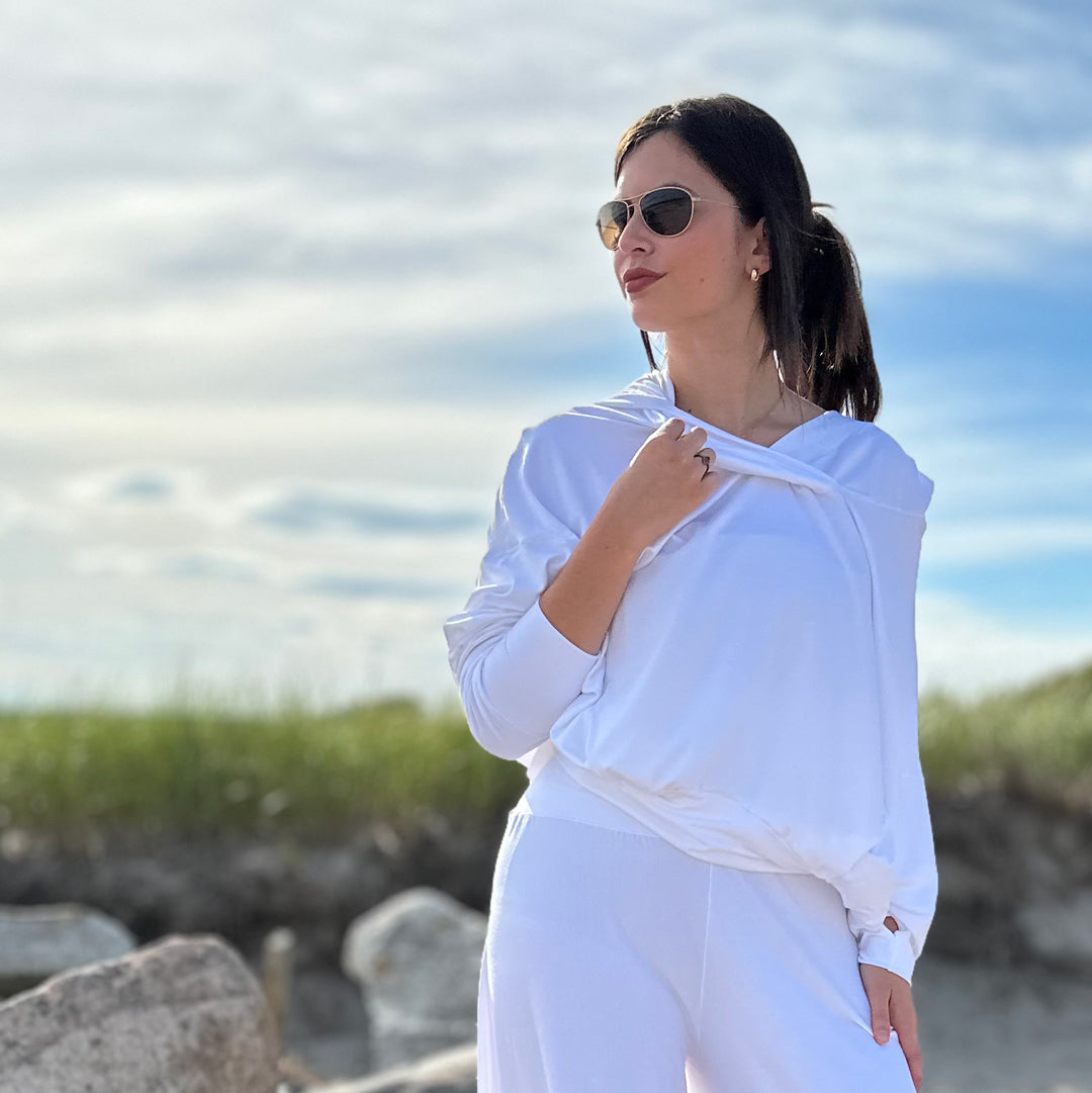 suger® beachcomber in white with palazzo pants in tissue white