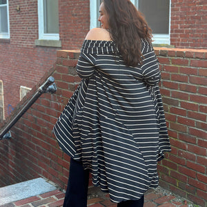 riding coat jacket in yin stripe with balance bra in clay and trouser in black