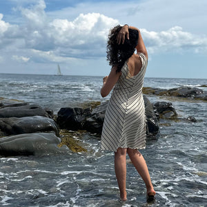 angelrox® flare bias vneck dress in yang stripe