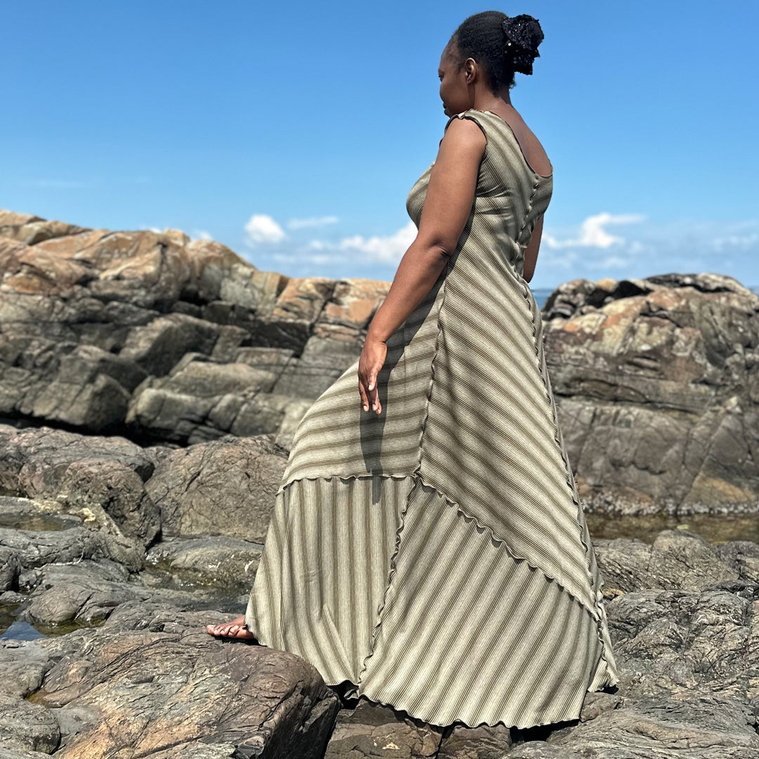 gleam bias vneck gown in country stripe