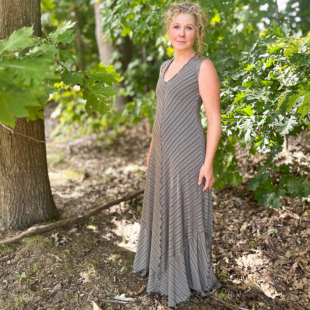 gleam bias vneck gown in earth stripe