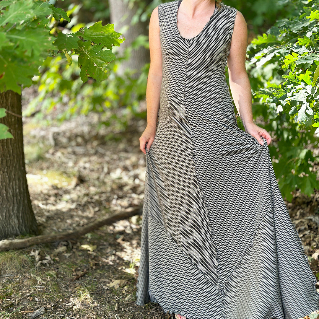 gleam bias vneck gown in earth stripe