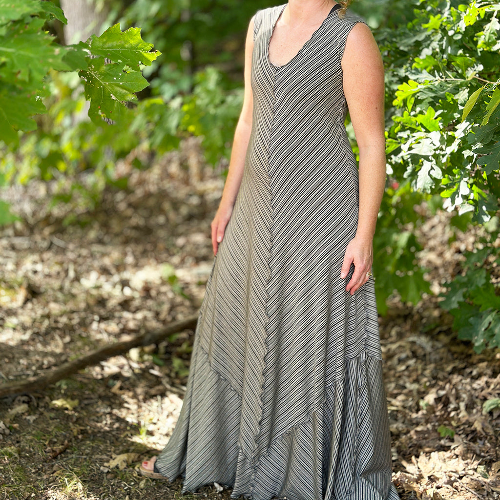 gleam bias vneck gown in earth stripe