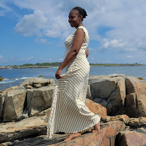 gleam bias vneck gown in yang stripe