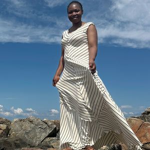 gleam bias vneck gown in yang stripe