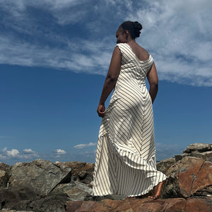 gleam bias vneck gown in yang stripe