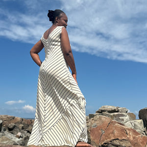 gleam bias vneck gown in yang stripe