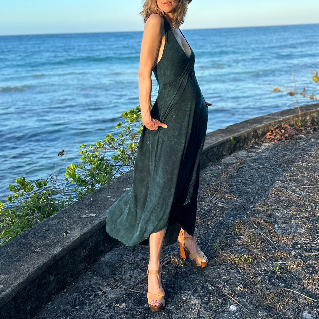 angelrox® harmony vneck halter dress in blue mineral