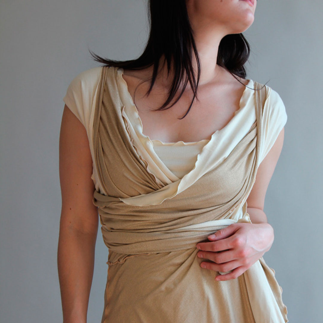 wrap dress in champagne