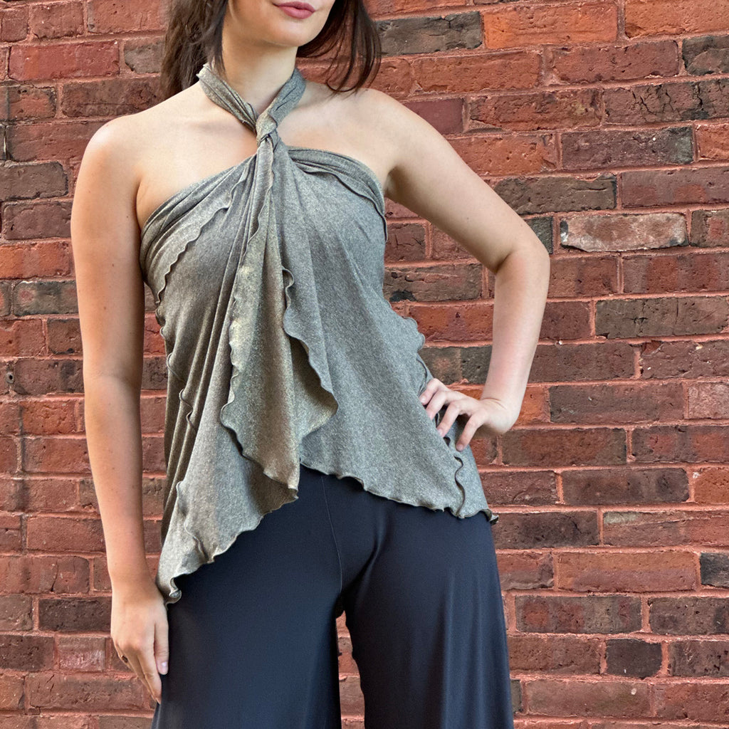 tissue carbon palazzo pants with gold shimmer girly wrap