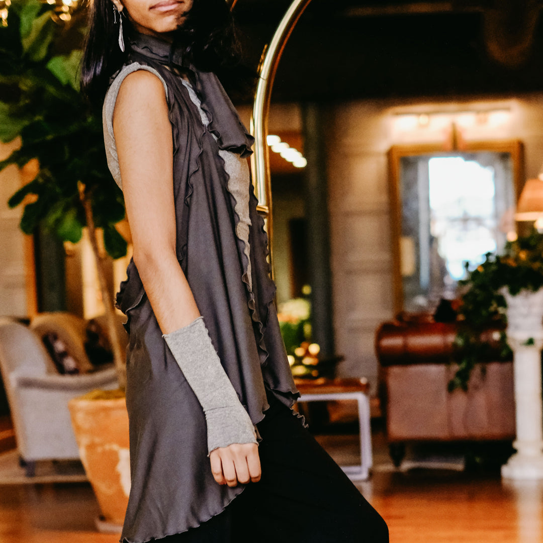 gold shimmer hug with dusk girly wrap and gold sleeves