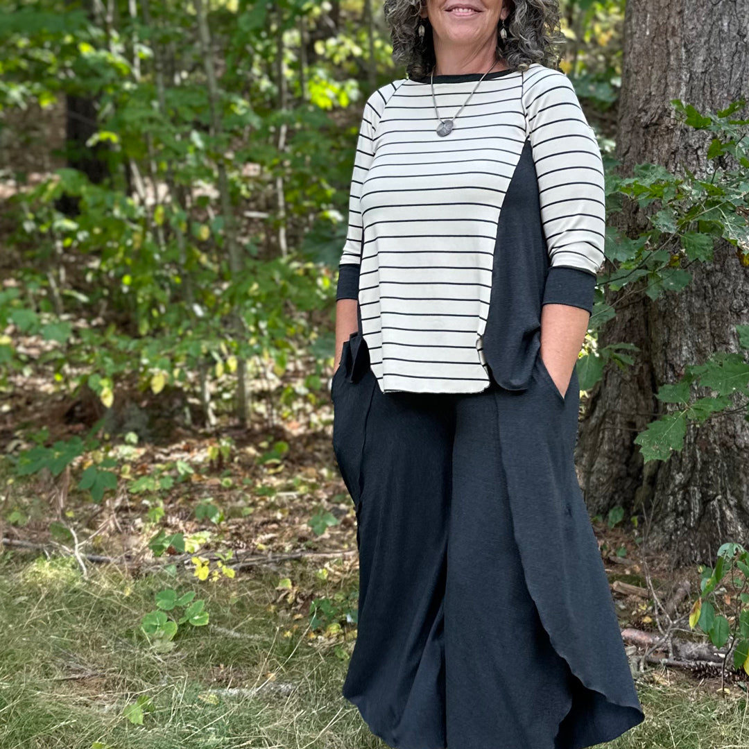 homerun shirt in lava/yang stripe and petal pant in lava