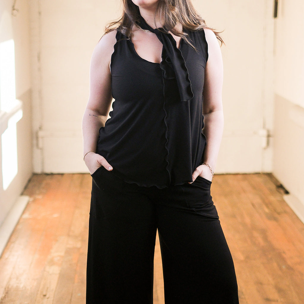 honey tank top in black paired with harlow pants in black