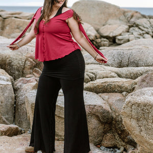 suger® swirlsuit in black + ruby honey tank top