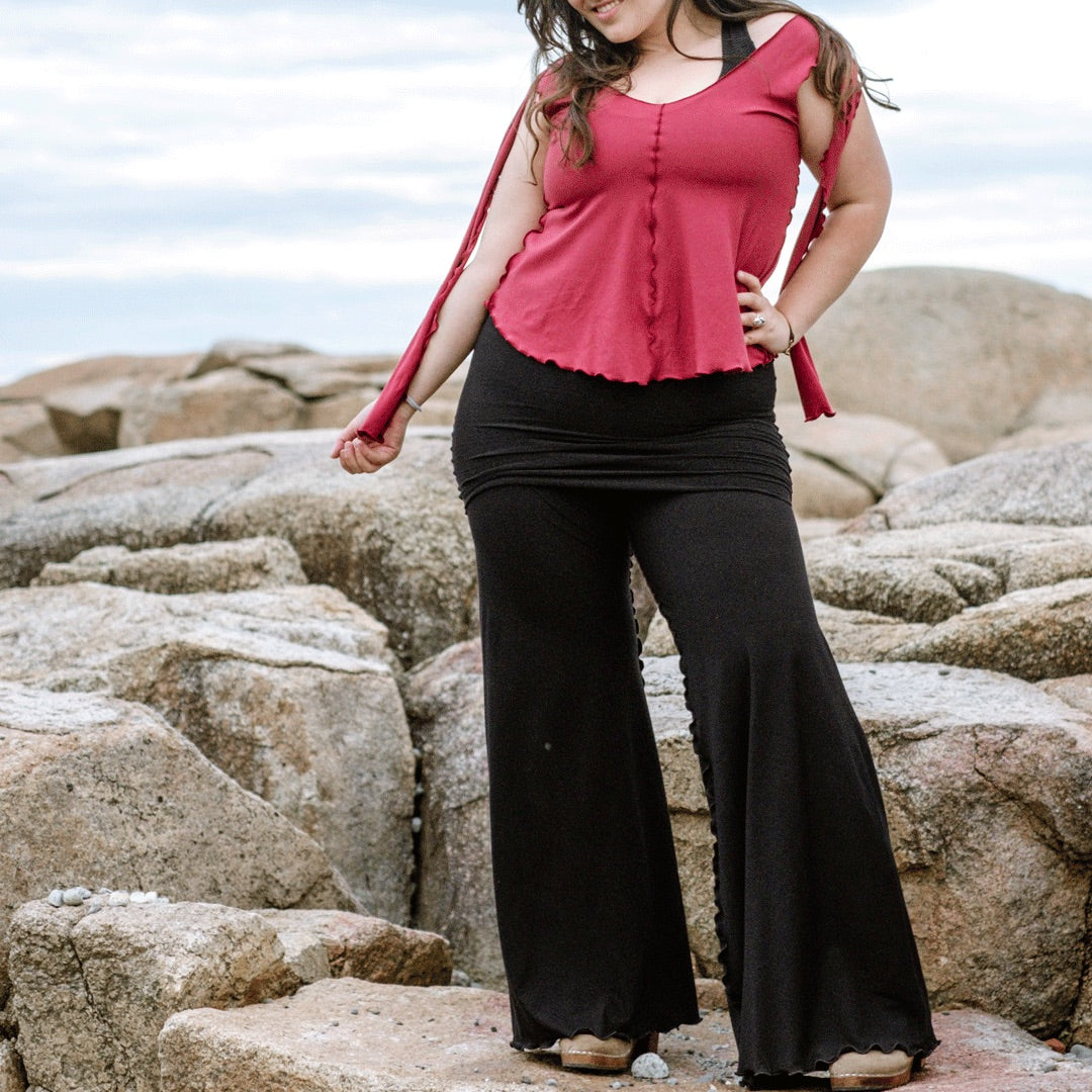 suger® swirlsuit in black + ruby honey tank top