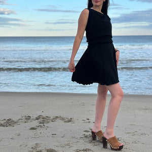 angelrox® dahlin' dress in black pulled over and tied to back 