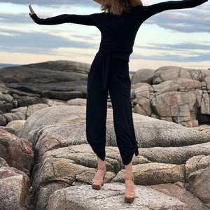 rappa jacket in black paired over black hug + black harlow